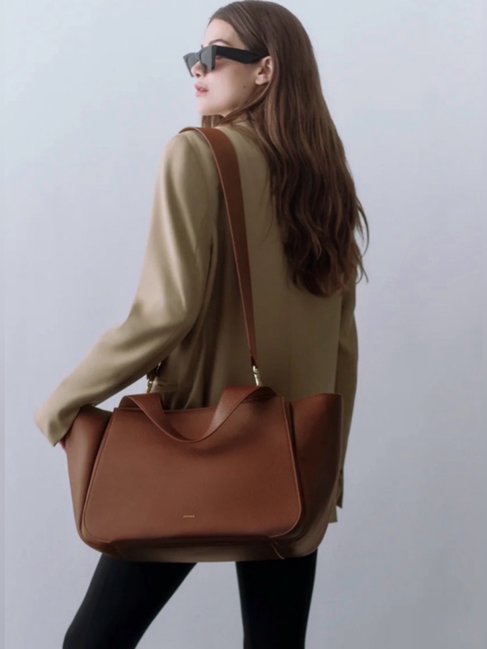 Cuyana Mila Dark Chestnut Brown Satchel Leather Bag